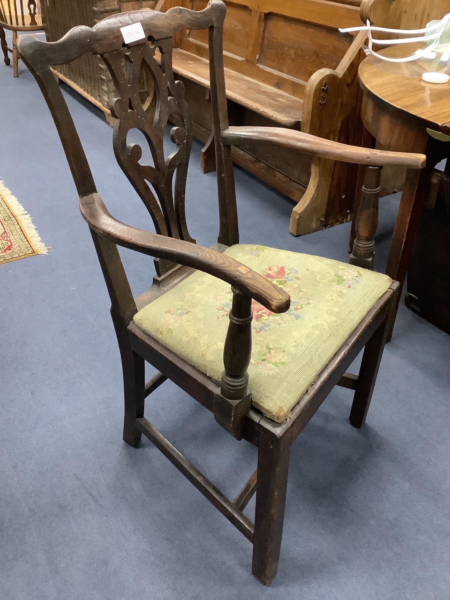 A Georgian mahogany elbow chair and three other single chairs (4)